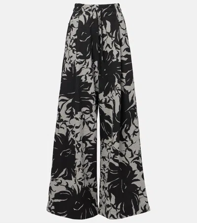 Dries Van Noten Floral Pleated Cotton Jersey Sweatpants In Animal Print