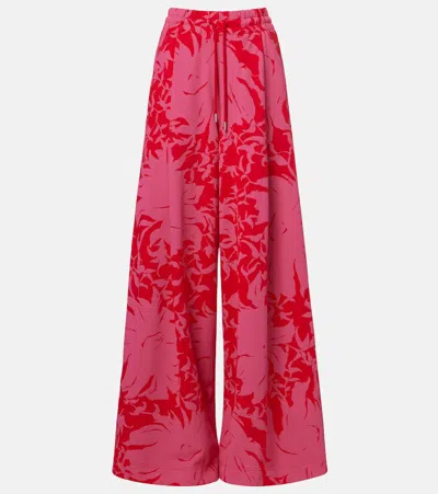 Dries Van Noten Floral Pleated Cotton Jersey Sweatpants In Red