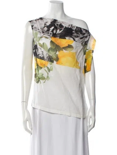 Pre-owned Dries Van Noten Floral Print Asymmetrical Blouse In White