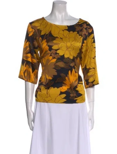 Pre-owned Dries Van Noten Floral Print Bateau Neckline Blouse In Yellow