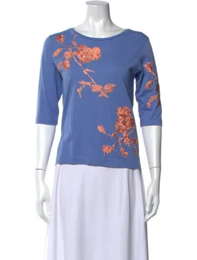 Pre-owned Dries Van Noten Floral Print Bateau Neckline T-shirt In Blue