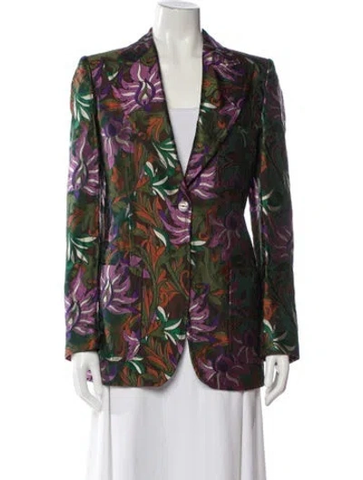 Pre-owned Dries Van Noten Floral Print Blazer In Green