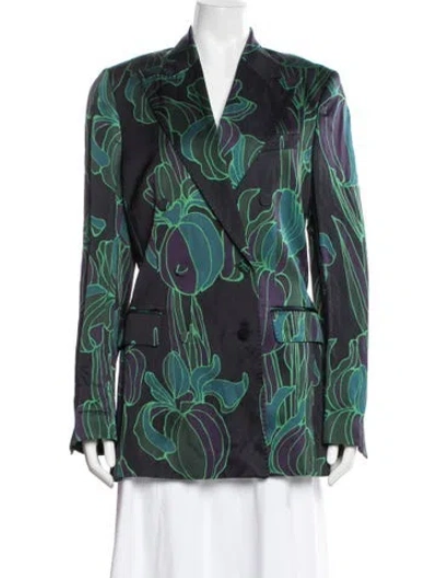 Pre-owned Dries Van Noten Floral Print Blazer In Green