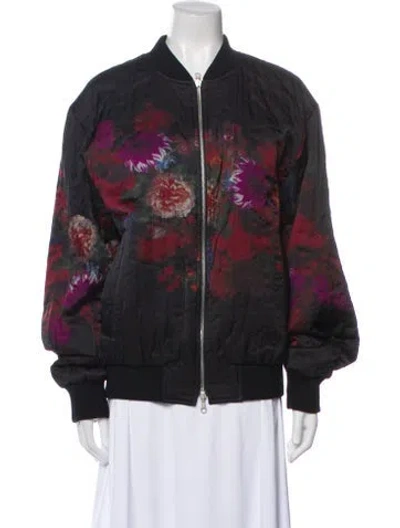 Pre-owned Dries Van Noten Floral Print Bomber Jacket In Black