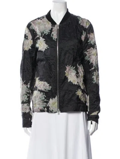 Pre-owned Dries Van Noten Floral Print Bomber Jacket In Black