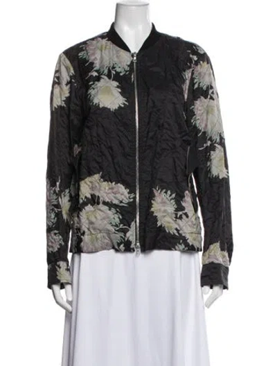 Pre-owned Dries Van Noten Floral Print Bomber Jacket In Black