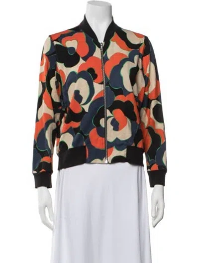 Pre-owned Dries Van Noten Floral Print Bomber Jacket In Black