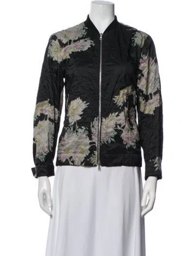 Pre-owned Dries Van Noten Floral Print Bomber Jacket In Black