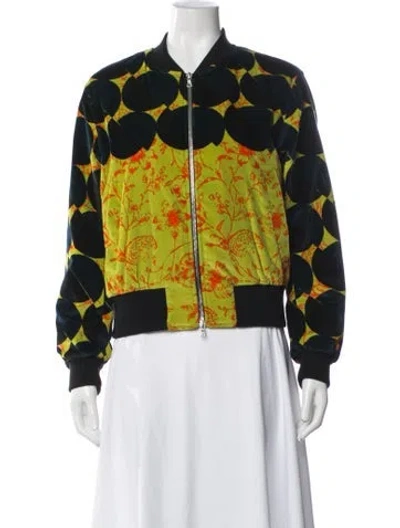 Pre-owned Dries Van Noten Floral Print Bomber Jacket In Blue