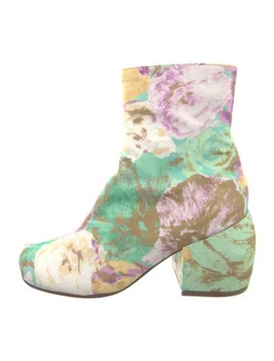 Pre-owned Dries Van Noten Floral Print Boots In Green