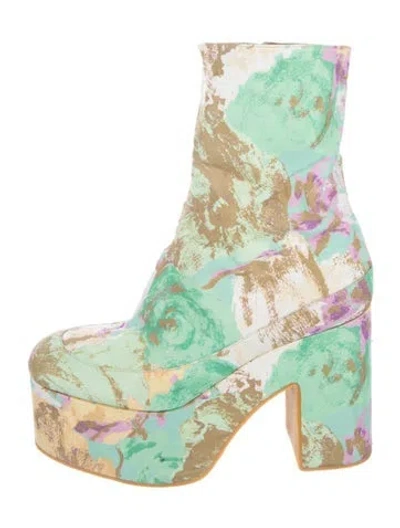 Pre-owned Dries Van Noten Floral Print Boots In Green