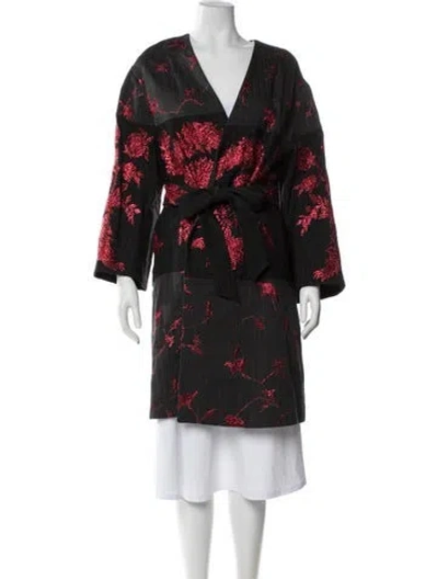 Pre-owned Dries Van Noten Floral Print Coat In Black