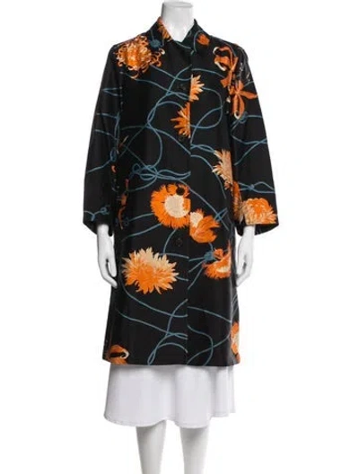 Pre-owned Dries Van Noten Floral Print Coat In Black