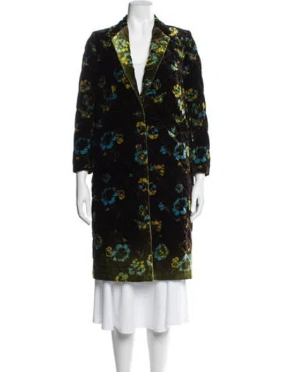 Pre-owned Dries Van Noten Floral Print Coat In Black