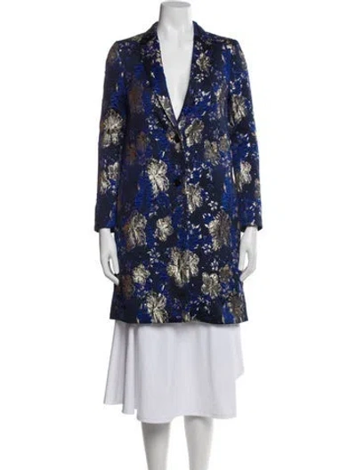 Pre-owned Dries Van Noten Floral Print Coat In Blue