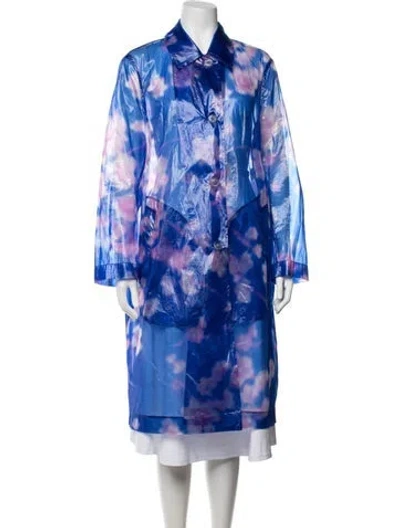 Pre-owned Dries Van Noten Floral Print Coat In Blue