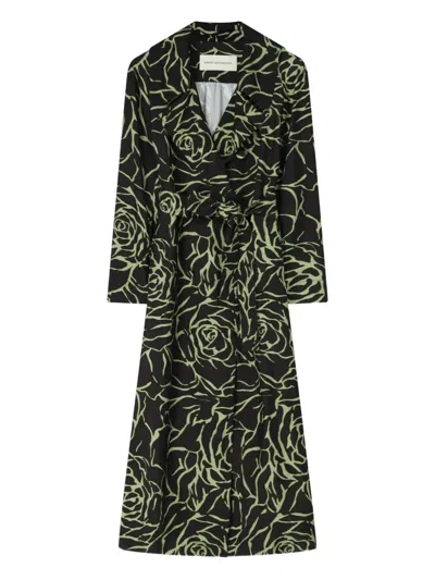 Dries Van Noten Rolana Giant Couture Rose Print Belted Crepe Trench Coat In Multi