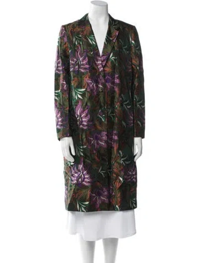 Pre-owned Dries Van Noten Floral Print Coat In Green