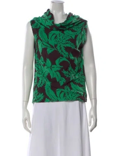 Pre-owned Dries Van Noten Floral Print Cowl Neck Blouse In Green