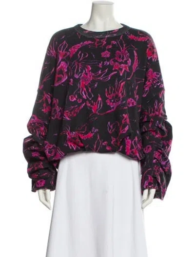 Pre-owned Dries Van Noten Floral Print Crew Neck Blouse In Black