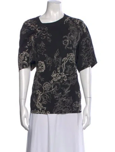 Pre-owned Dries Van Noten Floral Print Crew Neck Blouse In Black