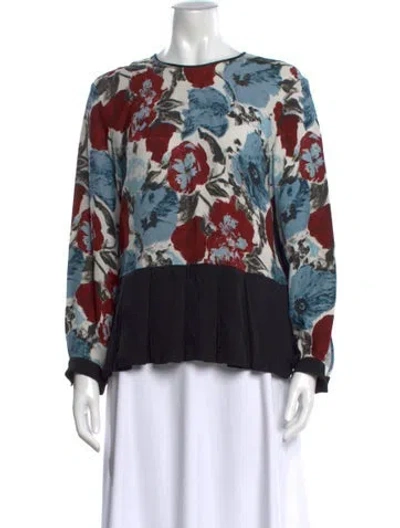 Pre-owned Dries Van Noten Floral Print Crew Neck Blouse In Black