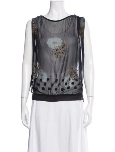 Pre-owned Dries Van Noten Floral Print Crew Neck Blouse In Black/blue