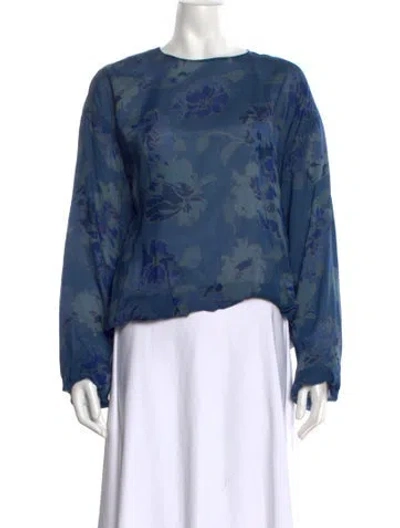 Pre-owned Dries Van Noten Floral Print Crew Neck Blouse In Blue