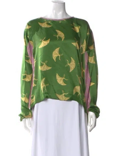 Pre-owned Dries Van Noten Floral Print Crew Neck Blouse In Green