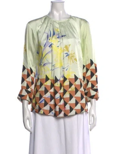 Pre-owned Dries Van Noten Floral Print Crew Neck Blouse In Green