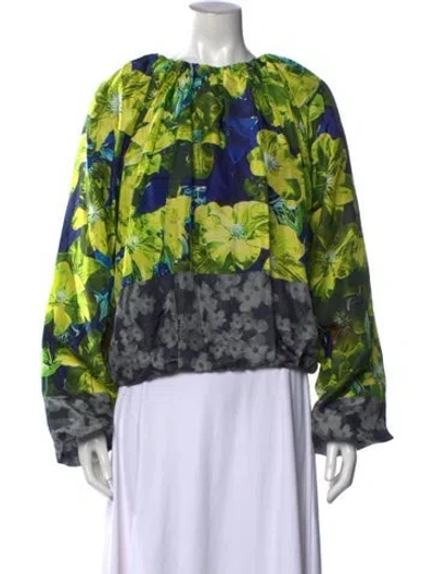 Pre-owned Dries Van Noten Floral Print Crew Neck Blouse W/ Tags In Blue
