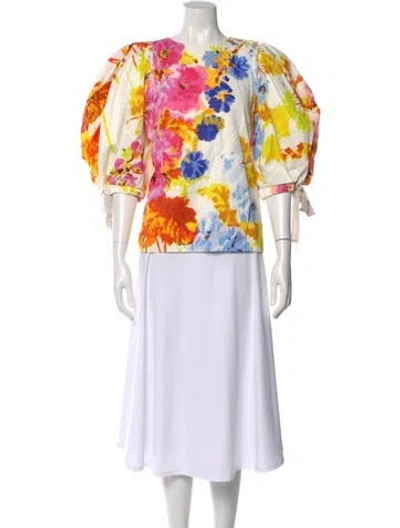 Pre-owned Dries Van Noten Floral Print Crew Neck Blouse In Yellow