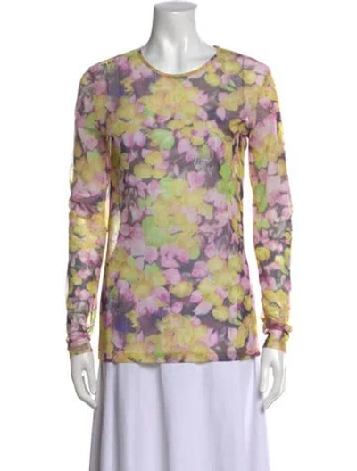 Pre-owned Dries Van Noten Floral Print Crew Neck Blouse In Yellow