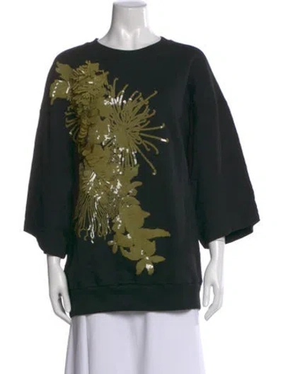 Pre-owned Dries Van Noten Floral Print Crew Neck Sweater In Black