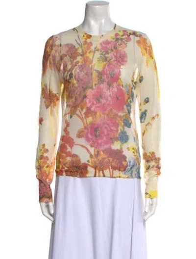 Pre-owned Dries Van Noten Floral Print Crew Neck Sweater In Neutral