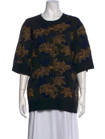 Pre-owned Dries Van Noten Floral Print Crew Neck Sweater W/ Tags In Black/metallic