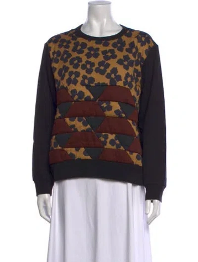 Pre-owned Dries Van Noten Floral Print Crew Neck Sweatshirt In Black