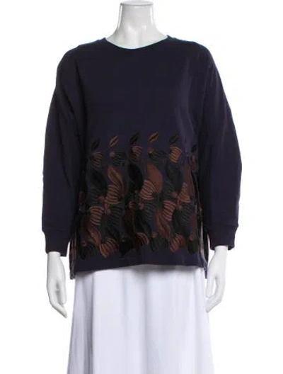 Pre-owned Dries Van Noten Floral Print Crew Neck Sweatshirt In Blue