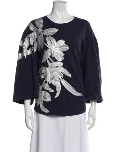 Pre-owned Dries Van Noten Floral Print Crew Neck Sweatshirt In Blue