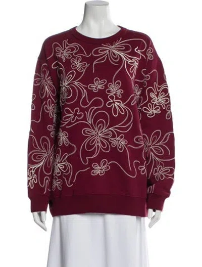 Pre-owned Dries Van Noten Floral Print Crew Neck Sweatshirt In Burgundy