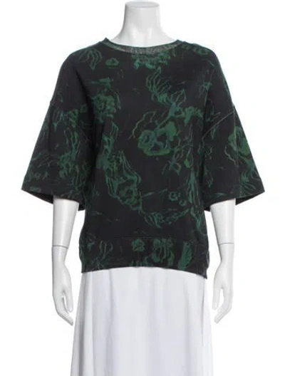 Pre-owned Dries Van Noten Floral Print Crew Neck Sweatshirt In Green