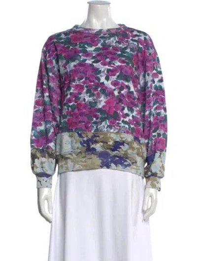 Pre-owned Dries Van Noten Floral Print Crew Neck Sweatshirt In Purple
