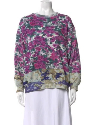 Pre-owned Dries Van Noten Floral Print Crew Neck Sweatshirt In Purple