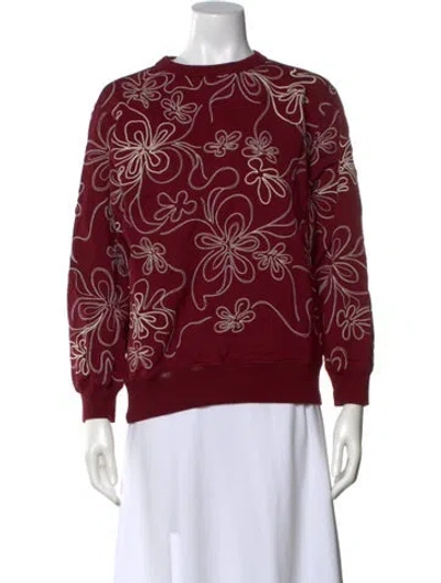 Pre-owned Dries Van Noten Floral Print Crew Neck Sweatshirt In Red