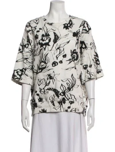 Pre-owned Dries Van Noten Floral Print Crew Neck Sweatshirt In White