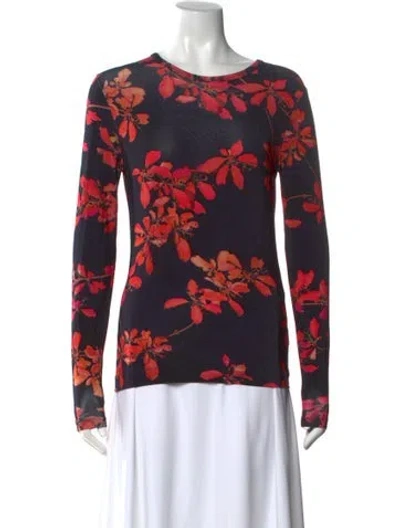 Pre-owned Dries Van Noten Floral Print Crew Neck Top In Black