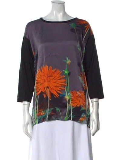 Pre-owned Dries Van Noten Floral Print Crew Neck Top In Black