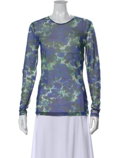 Pre-owned Dries Van Noten Floral Print Crew Neck Top In Blue
