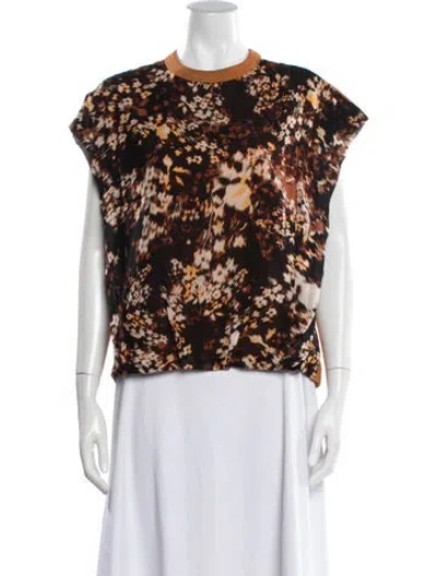 Pre-owned Dries Van Noten Floral Print Crew Neck Top In Brown