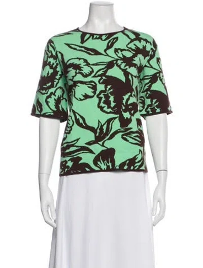 Pre-owned Dries Van Noten Floral Print Crew Neck Top In Green